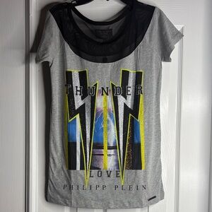 NWT Philipp Plein Couture Rhinestone Thunder Short sleeve t shirt Womens Small